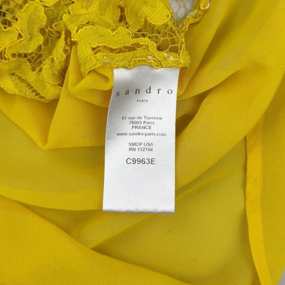 SANDRO Floral Lace Button Up Sleeveless Blouse Sz Small Yellow - Picture 5 of 8